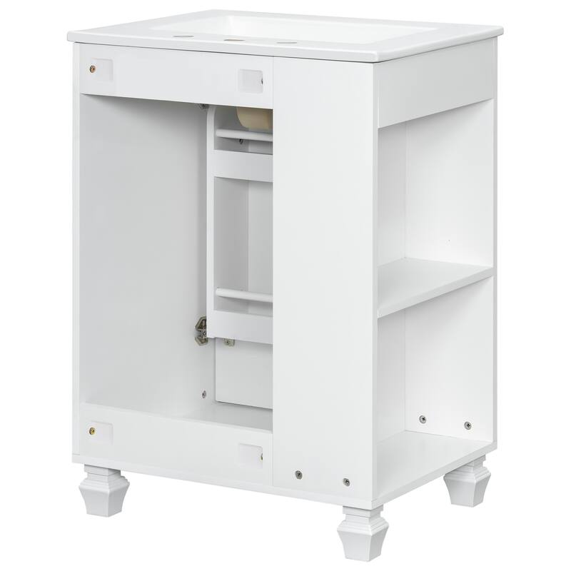 Anmytek 24 Inch Bathroom Vanity Cabinet with Sink Side Open Storage Door Shelf Solid Wood Frame Soft Closing Door White