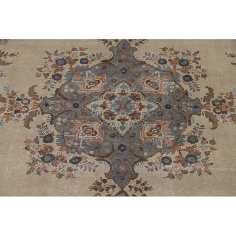 Distressed Tabriz Vintage Persian Area Rug Handmade Wool Carpet - 9'9" x 12'6"