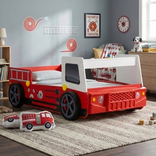 Rozo Contemporary Red Speedy Fire Engine Platform Kid Bed by Furniture of America