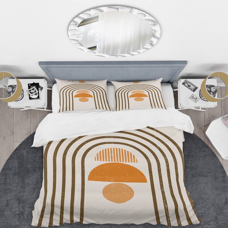 Designart 'Abstract Rainbow Sun and Moon In Earth Tones IV' Modern Duvet Cover Set