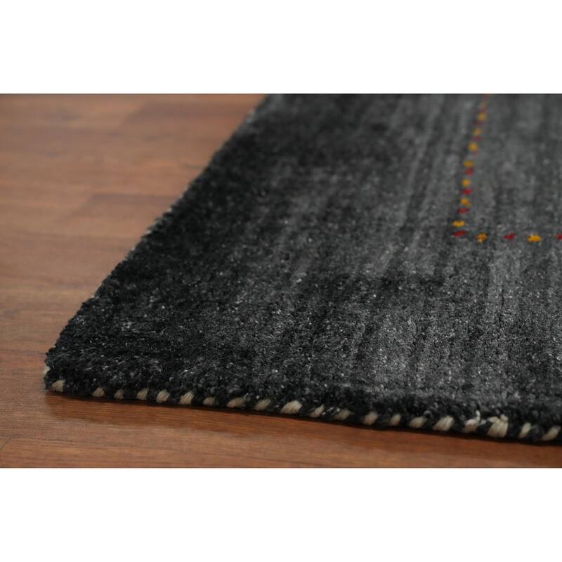 Hand Knotted Oriental 100% Wool Carpet Tribal Animal Pictorial Greys & Charcoal Gabbeh Area Rug - 8' 0'' X 8' 2''
