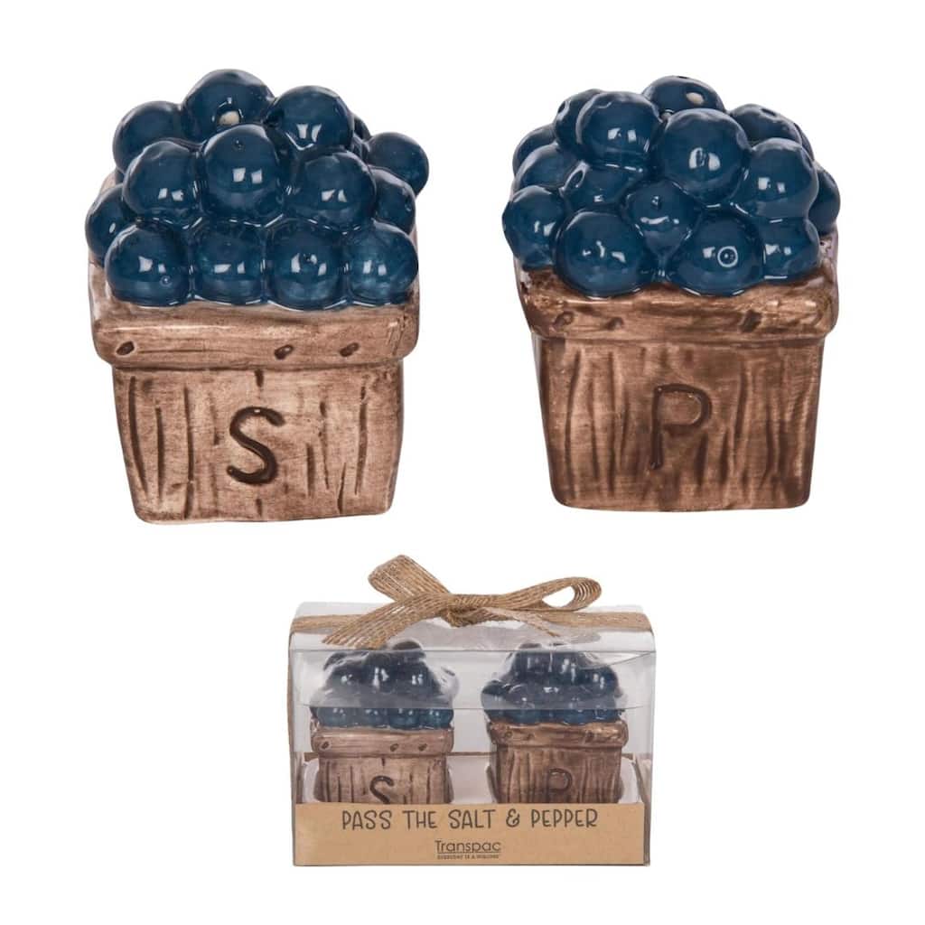 Transpac Ceramic Blueberry Basket Salt and Pepper Set of 2 Home Decorations Patriotic
