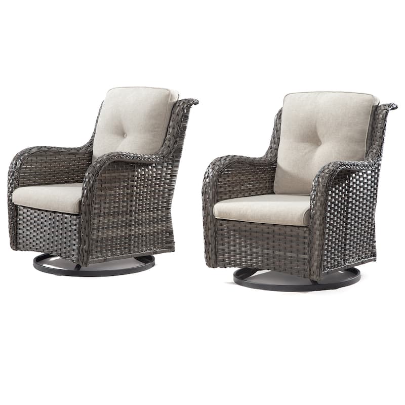 Cozywor Brown Wicker Patio Swivel Rocking Chair (Set of 2)