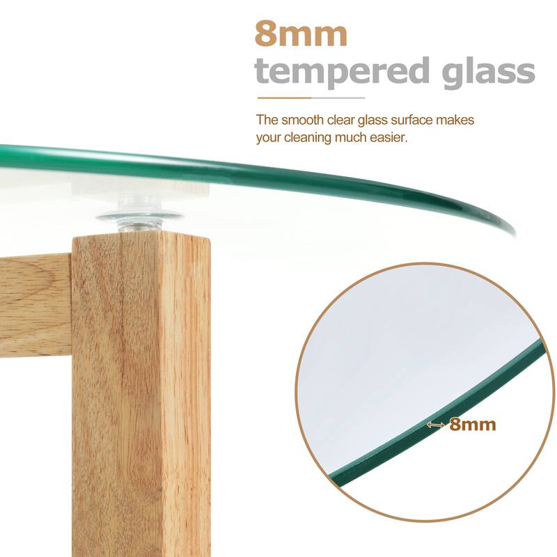 Modern Coffee Table with Tempered Glass Top and Sturdy Wood Base