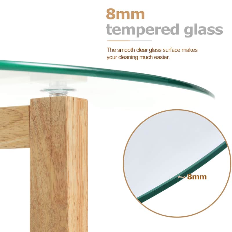 Roomfitters Round Glass Coffee Table with Tempered Glass Top, Modern Cocktail Center Table with Sturdy Wood Base for Living Room