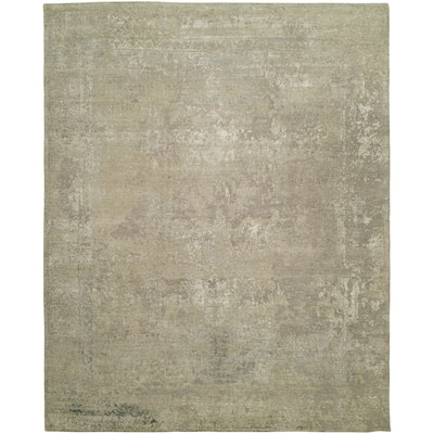 Modern Grey Hand-Knotted Wool & Viscose Area Rug