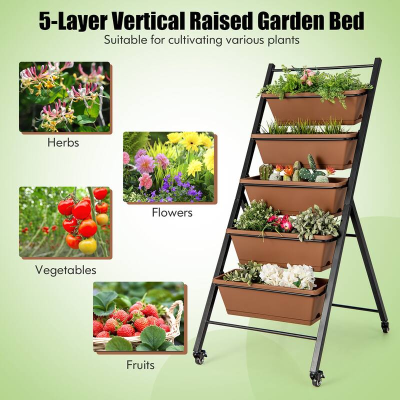 Costway 5-Tier Vertical Raised Garden Bed Elevated Planter with Wheels - See Details