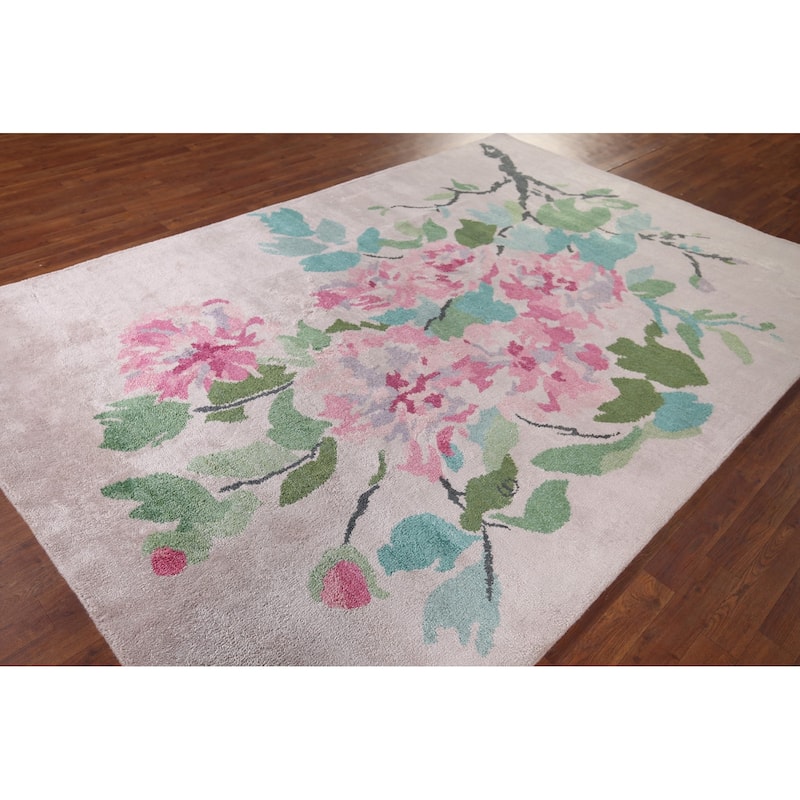 Floral Abstract Area Rug Handmade Modern Wool & Silk Carpet - 6'7"x 9'9"