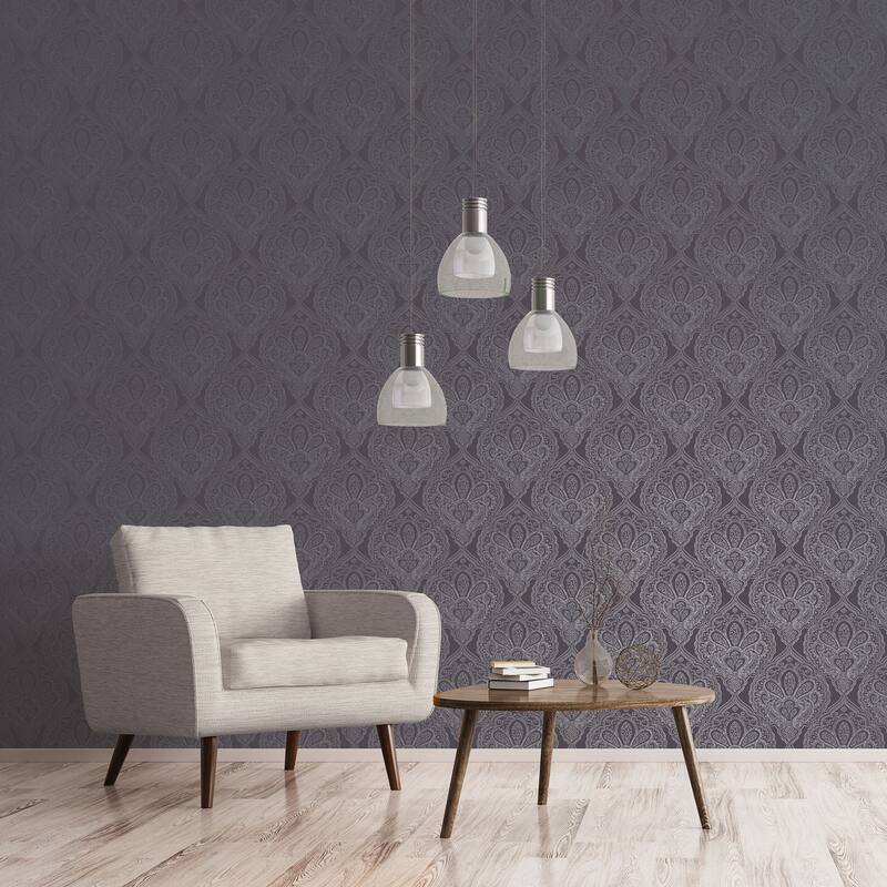Galerie Wallcoverings Emporium 3D Embossed Mehndi Damask Non-woven Metallic Wallpaper Roll