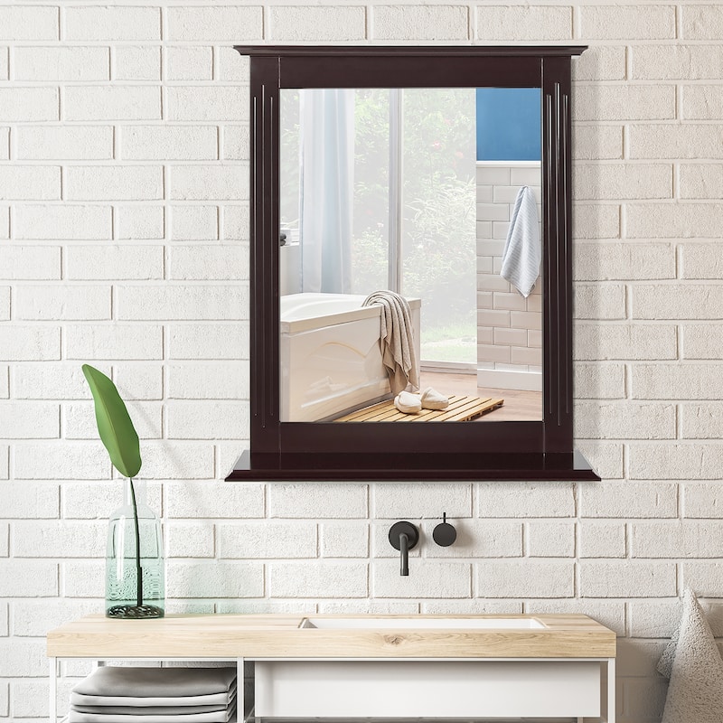 Bathroom Wall Mirror Square Makeup Hanging Mirror with Shelf
