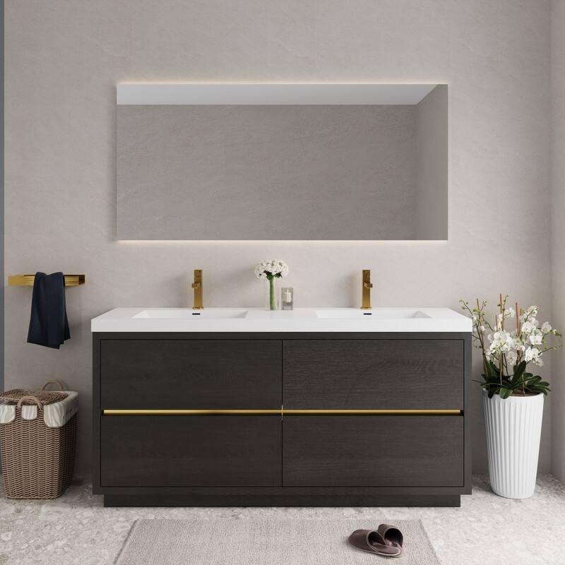 Abruzzo 72" Freestanding Vanity with Solid Surface Countertop & Dual Sinks 4 Soft-Close Drawers - Espresso