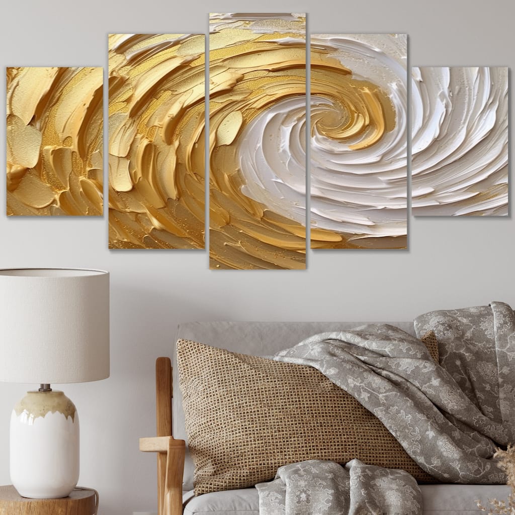 Designart "Gold and Cream Enchanted Whirls I" Abstract Spirals Metal Wall Art Set