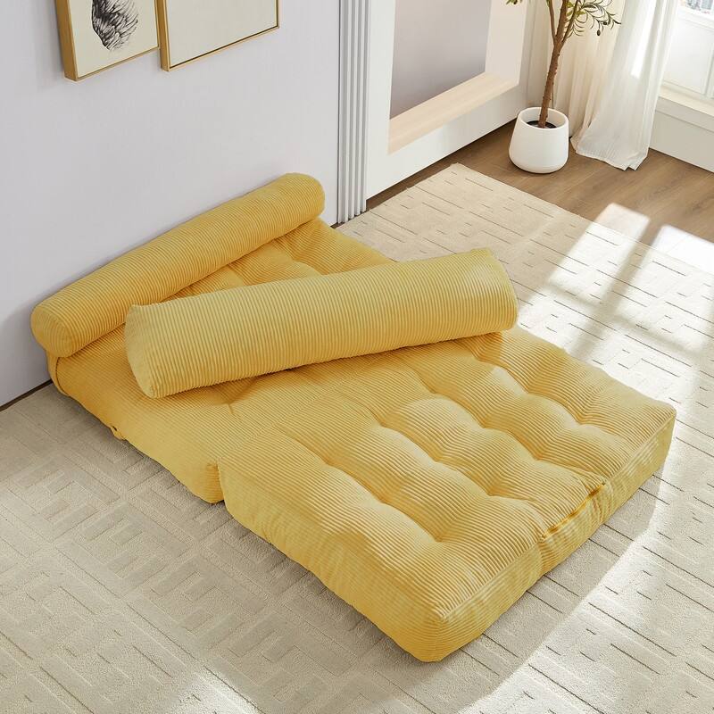 Mixoy W32''/W50'' Corded Velvet Fabric Folding Floor Lazy Futon Sofa Bed - Full - Yellow