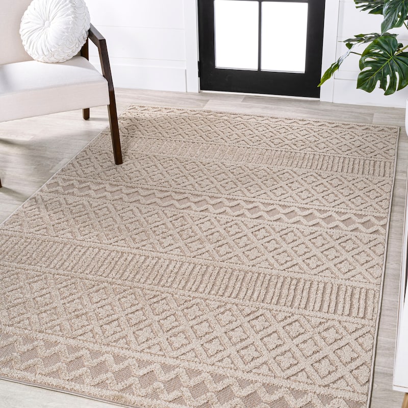 JONATHAN Y Duenas High-Low Two-Tone Monstera Leaf Area Rug