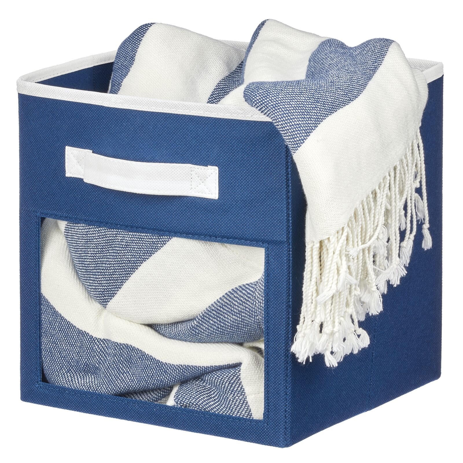 Navy Blue/White 4 Pack mDesign Kids Fabric Closet Storage Organizer Cube Bin 