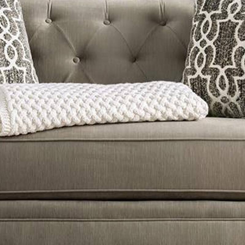 Erin Sofa Loveseat Set, 6 Large Pillows, Brown Small Weave Chenille