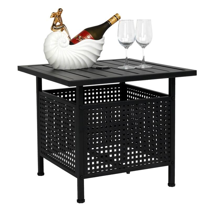Patio 22 in. Black Wrought Iron Table with Umbrella Hole