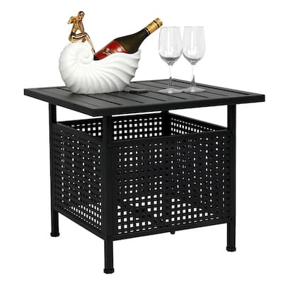 Patio 22 in. Black Wrought Iron Table with Umbrella Hole