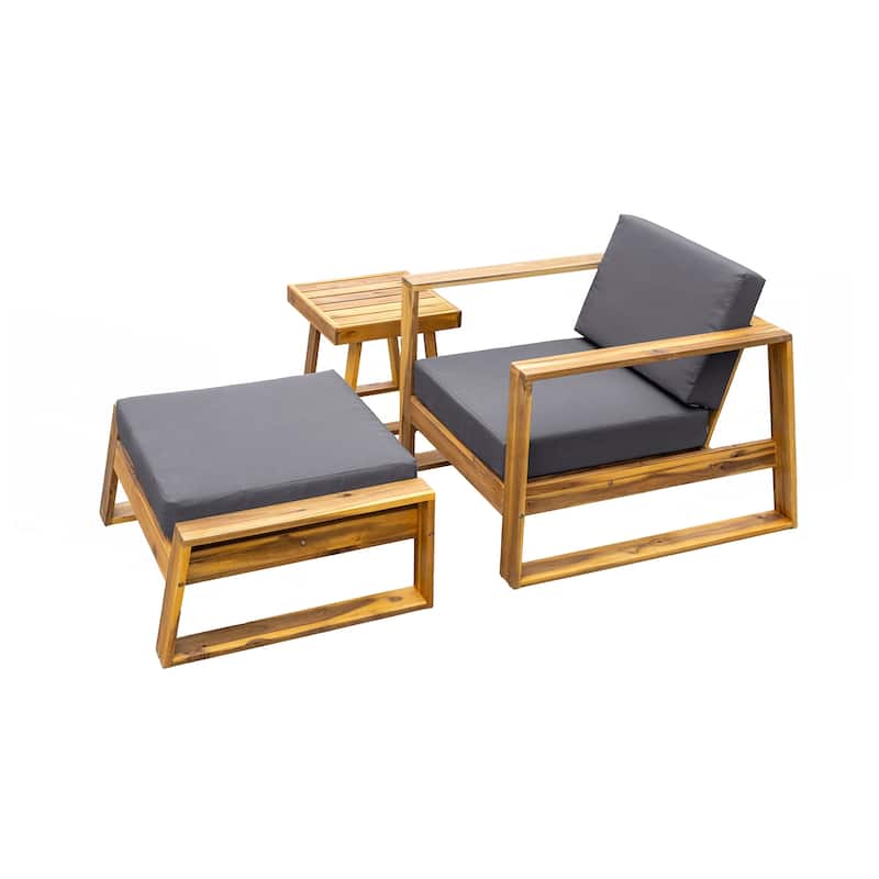 Acacia Wood Outdoor Lounge Set - Chair & Ottoman