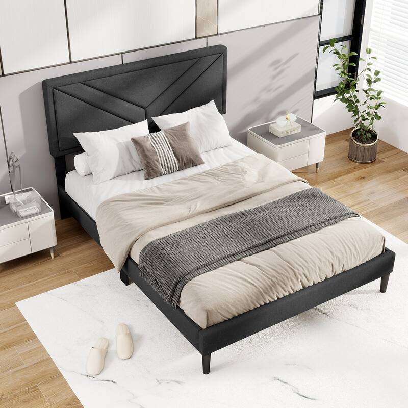 Gymax Twin / Full / Queen Size Bed Frame w/ Tufted Headboard & Wooden