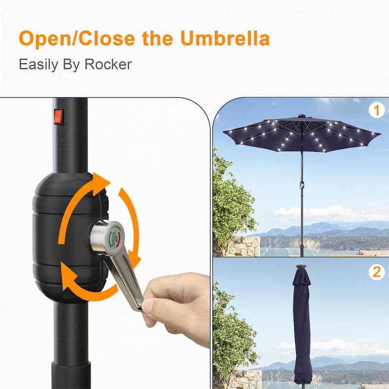 LIVOOSUN 9Ft Patio LED Market Umbrella Outdoor Table Steel Umbrella