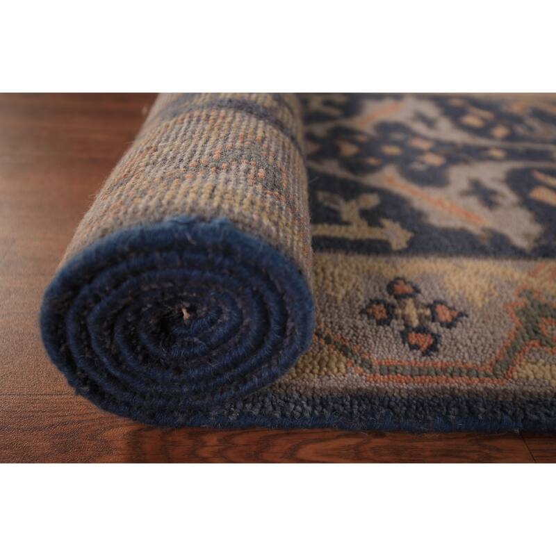 Blue Oushak Vegetable Dye Runner Rug Hand-Knotted Wool Carpet - 2'7" x 7'10"