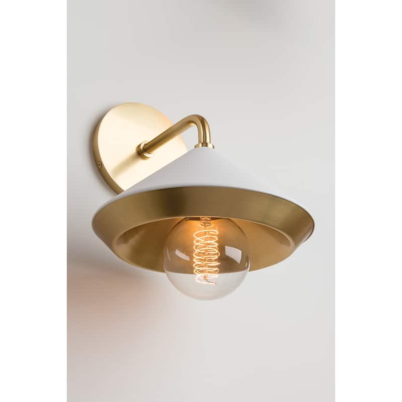 Mitzi by Hudson Valley Marnie 1-light Aged Brass Wall Sconce with White Shade