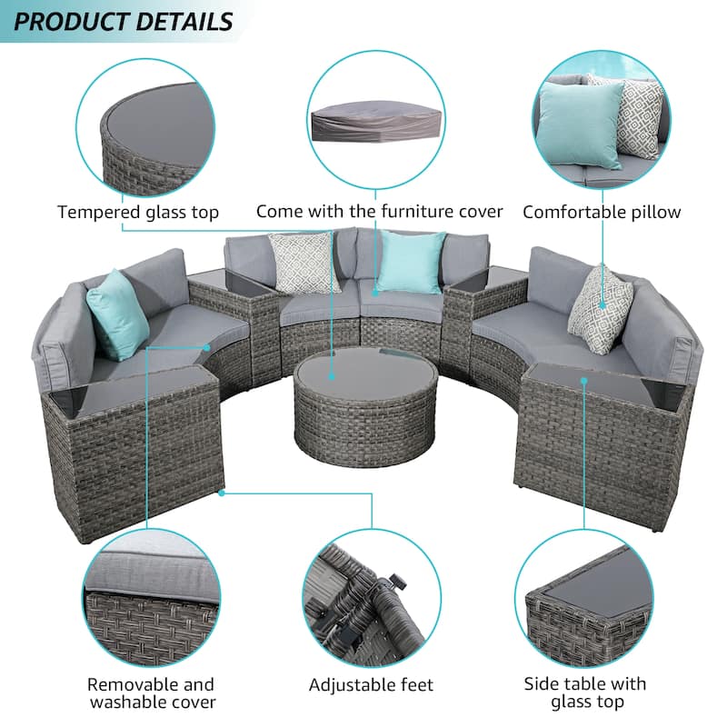 Outdoor 11-Piece Rattan Sofa Sectional Set