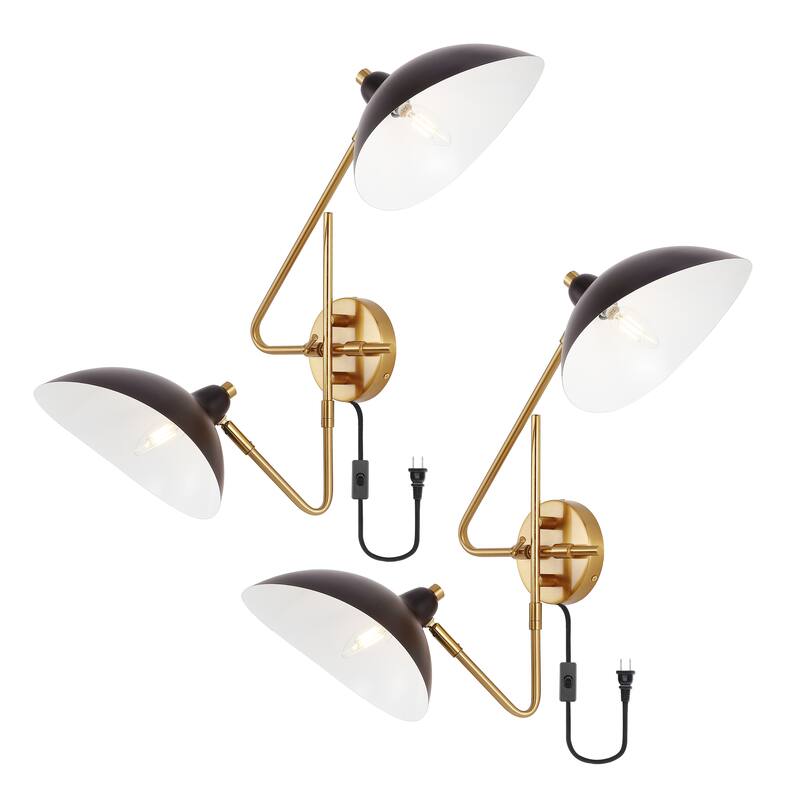 SAFAVIEH Lighting Symela 2 Light 14.5" Wall Sconce (Set of 2) - 28" x 14.5" x 19"-withD/H - Brass/Black - 28Wx15Dx19H