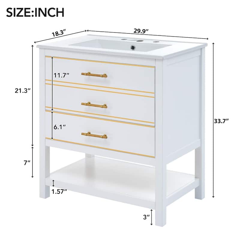 30 inch Freestanding Bathroom Vanity Set with Integrated Ceramic Sink