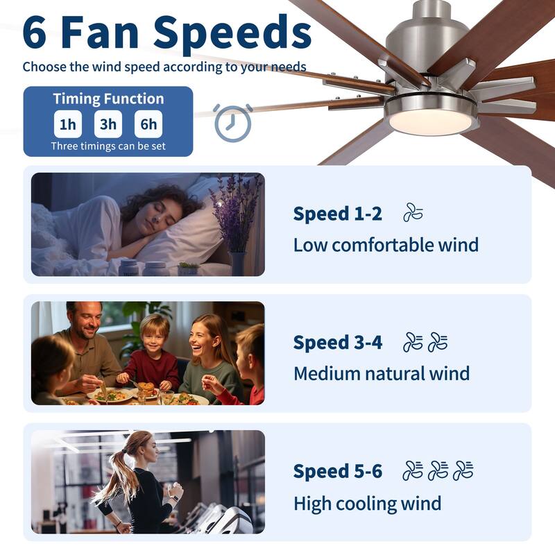 84" Oversized Large Black Walnut Solid Wood Ceiling Fan with Dimmable Led Light 8 Blades Remote Control Reversible DC Motor