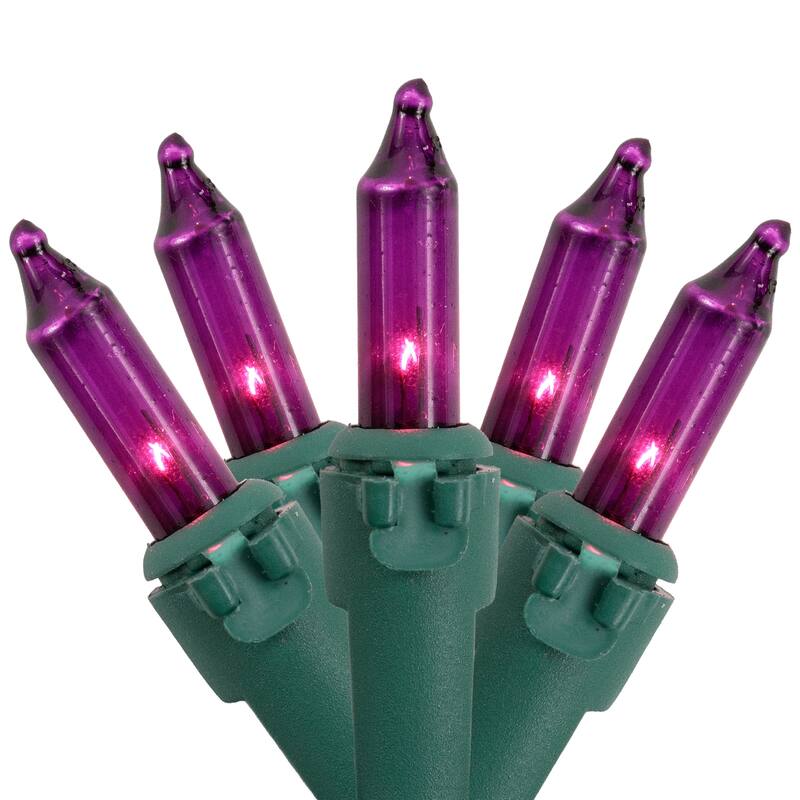 50-Count Purple Mini Christmas Light Set - Green Wire - Mini Lights