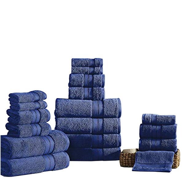 Bergamo 18 Piece Spun loft Towel Set with Striped Pattern The Urban Port, Dark Blue. Opens flyout.