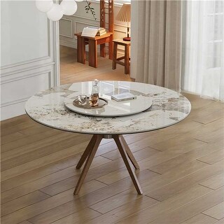 59" Modern Sintered Stone Dining Table with 35" Turntable - Bed Bath ...