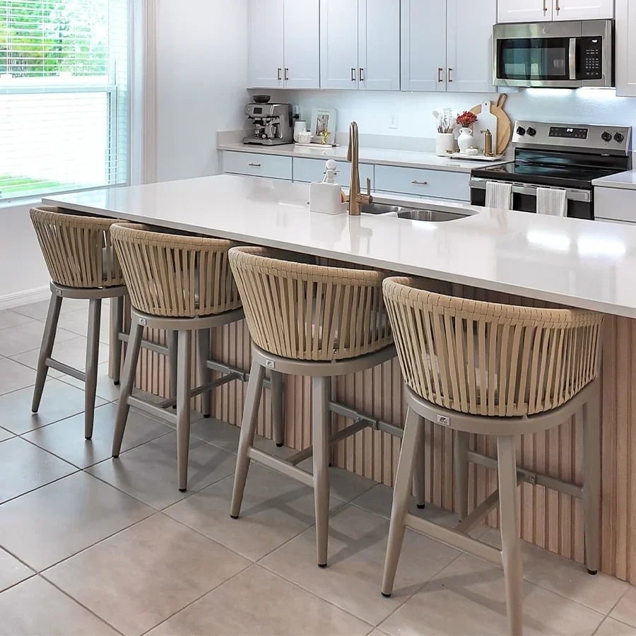 PURPLE LEAF Outdoor Counter Height Bar Stools Set of 4 Patio Aluminum Barstools with Back and Cushions