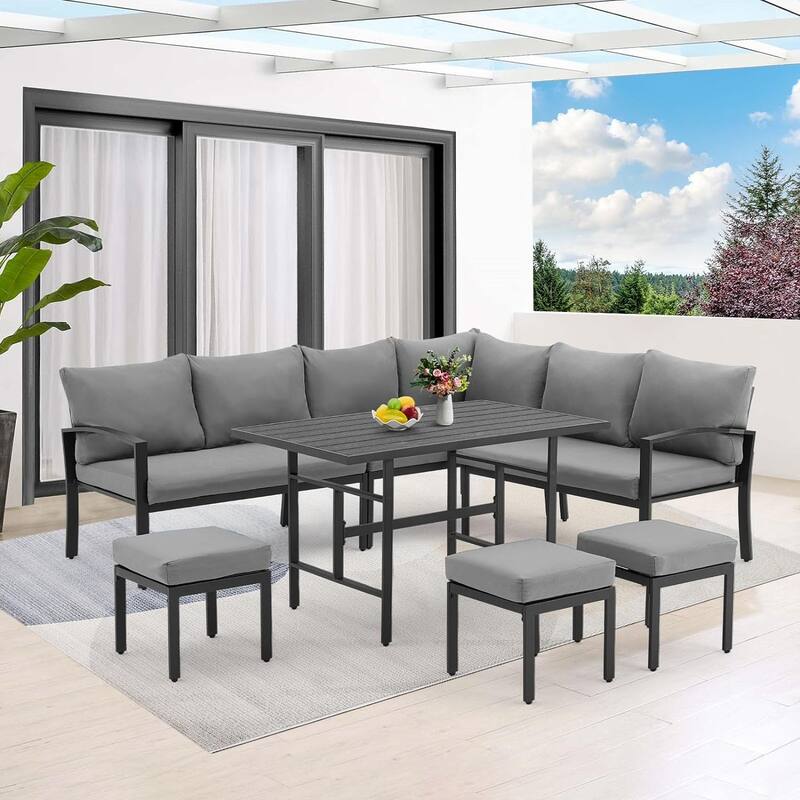 AECOJOY Metal Patio Furniture Set 7 Pieces Modern Outdoor Conversation Set