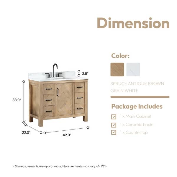 dimension image slide 8 of 10, Javier Bath Vanity with Composite Stone Top without Mirror