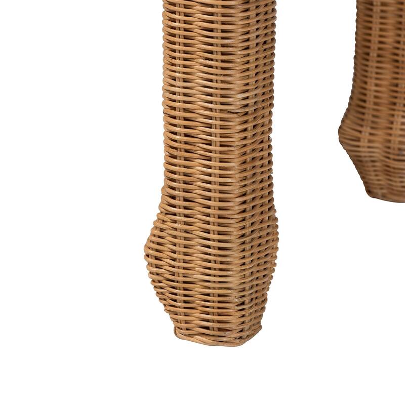 Abena Handwoven Natural Rattan Console Table - Ming Style Wicker Table, Boho Coastal Style for Hallway or Living Room