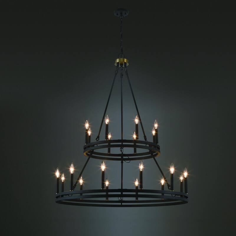 Acroma 20 - Light Living Room Steel Candle Style Wagon Wheel Chandelier - 39.5'' W x 39.5'' D x 47.5'' H