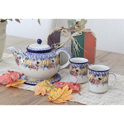 Blue Rose Polish Pottery 444 Ceramika Artystyczna Large Teapot