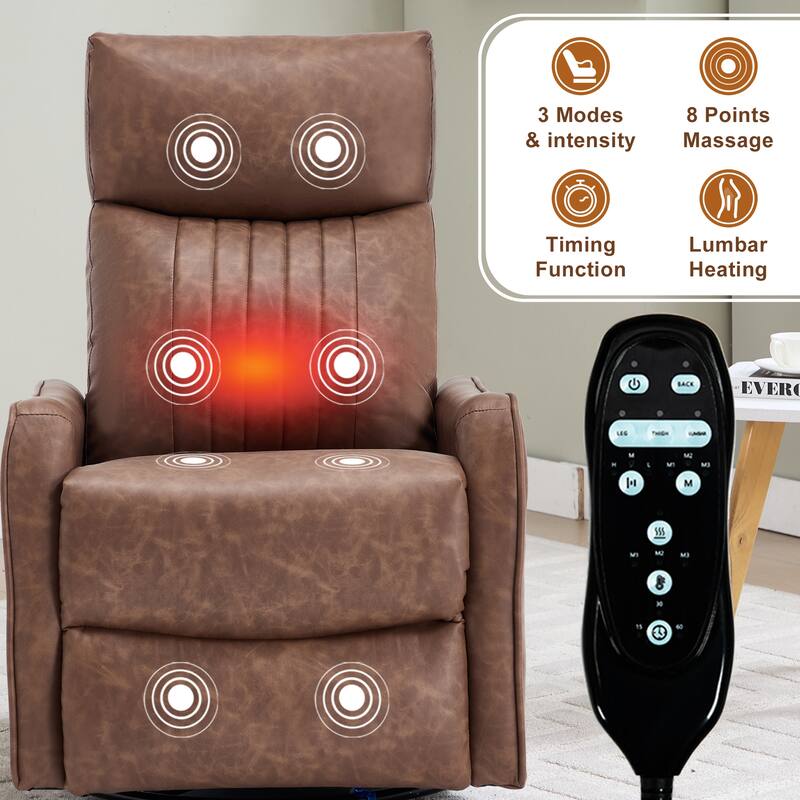 Heat Massage Manual Recliner Chair with Rocker and Swivel in Faux Leather for Living Room