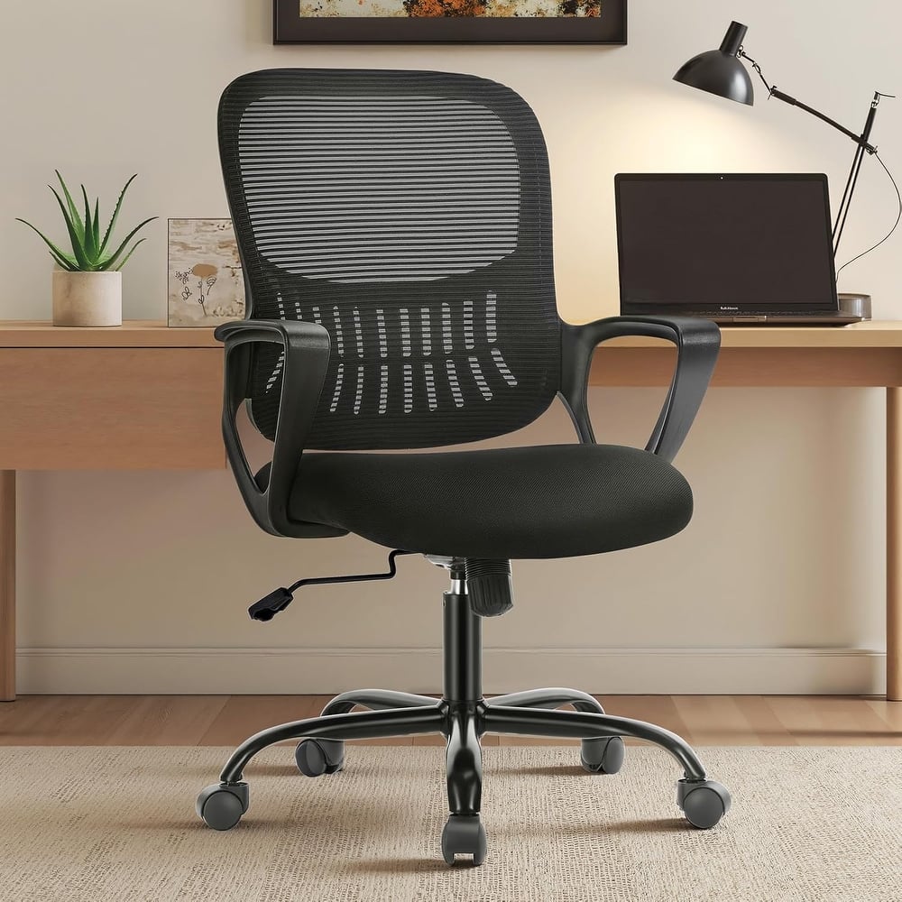 Ergonomic Mesh Office Chair, Mid-Back Mesh Rolling Work Swivel Chairs with Wheels, Lumbar Support, Swivel Computer Task Chair