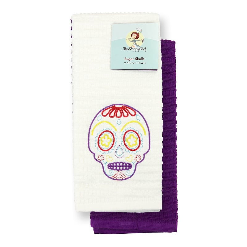 The Sloppy Chef Embroidered 2-Piece Kitchen Towels - 16x26 - Sugar Skull
