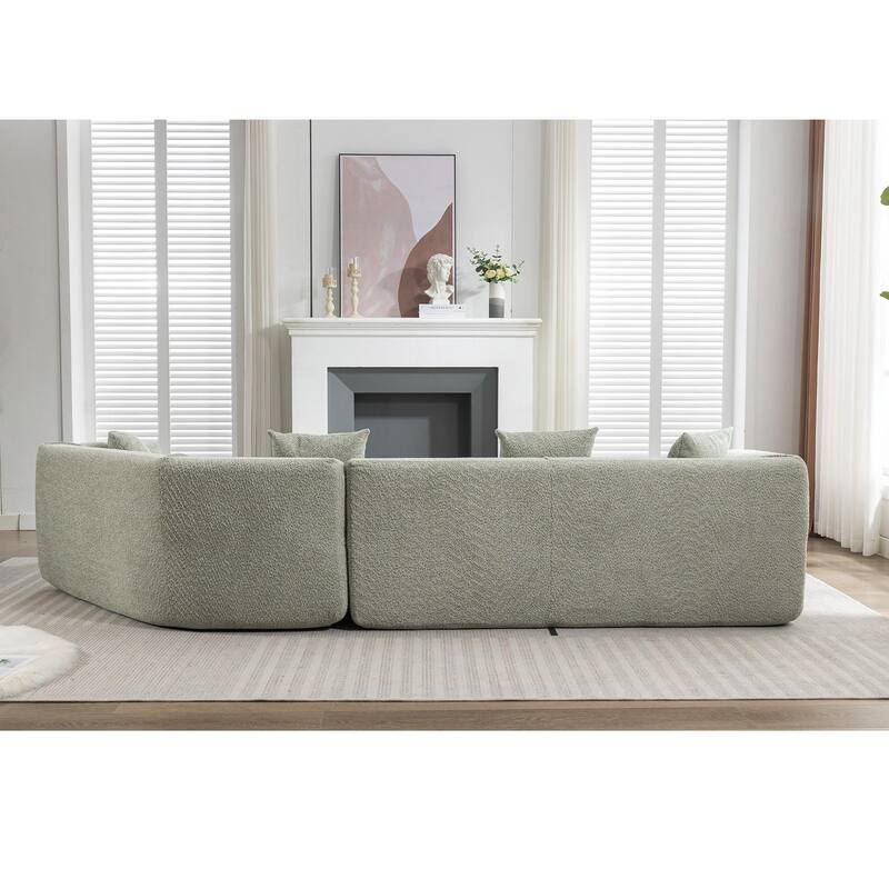 New And Upgraded Extended Edition Modular Sofa, Green Boucle, 128x43x25 inches