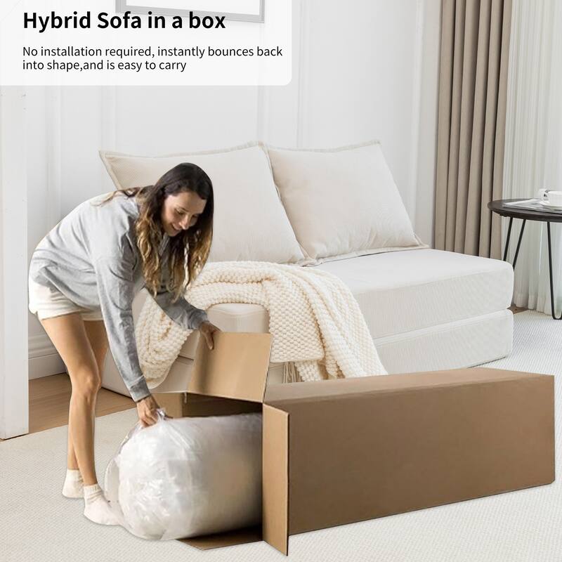 47.63" Corduroy 2-Seater Sleeper Sofa, Floor Mattress and Backrest