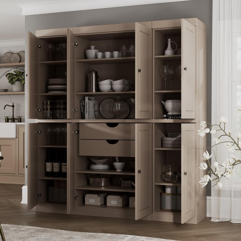 Palace Imports 100% Solid Wood Pantry Cabinet, Raised Panel Doors, 2 Drawers, Adjustable Shelves, 65" Wide, 71.5" Tall