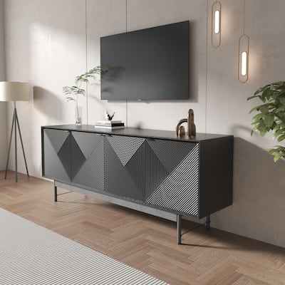 66" TV Stand for 55 60 inch TV, Mid Century Entertainment Center with Storage Cabinet