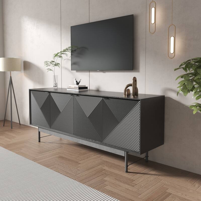 Modern 66" Entertainment Center with Storage and Shelves, Black TV stand, Media Console Table for Living Room Bedroom - Black