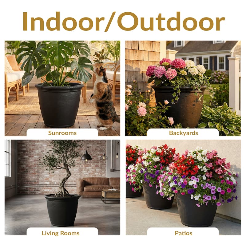 Sunnydaze Anjelica Polyresin Large Round Outdoor Planter - 24" - Set of 2