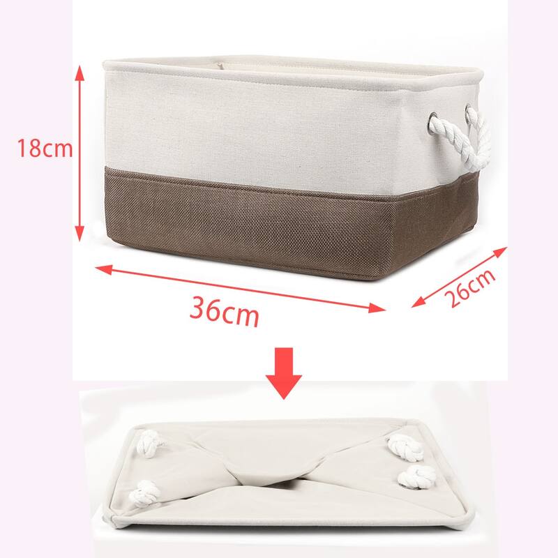 Foldable Polyester Storage Basket or Bin with Durable Cotton Handles